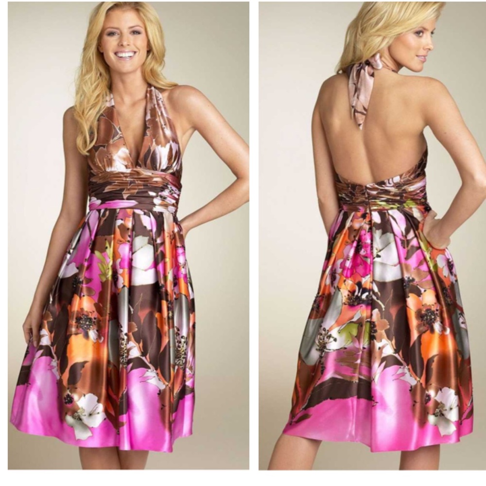 Adriana Papell silk halter floral dress